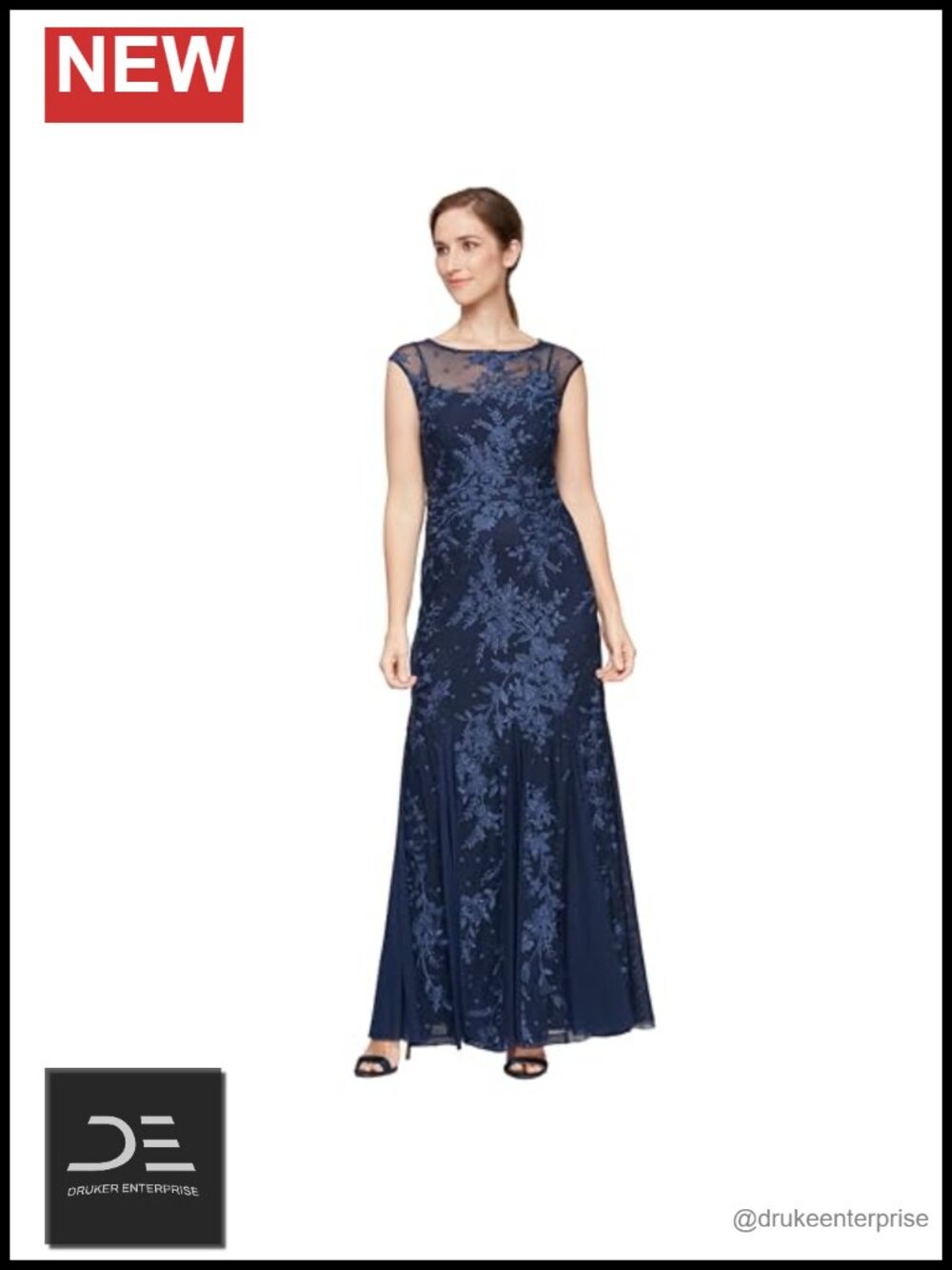 Long Fit and Flare Formal Gown with Godet Detail Cap Sleeve Embroidered